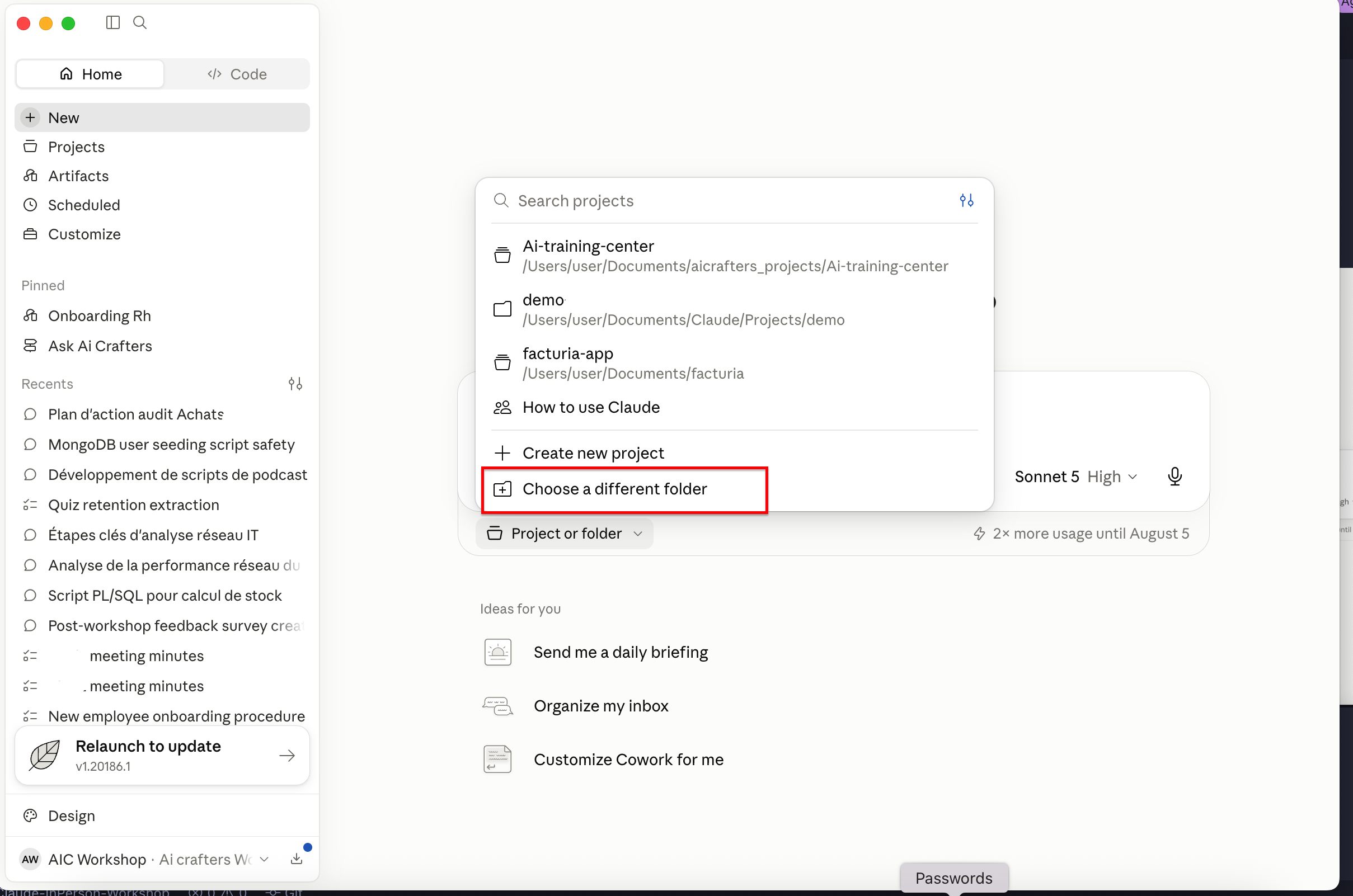 Option Choose a different folder